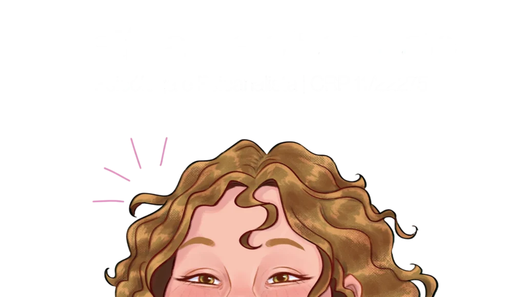 Ilustração de Letícia Melo, psicóloga e psicanalista em Fortaleza e online, mostrando o rosto do nariz para cima.